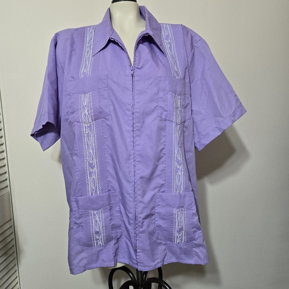 Haband Guayabera Purple Short Sleeve Shirt